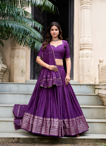 Amazing Pure Chanderi Lehenga with zari weaving work border.